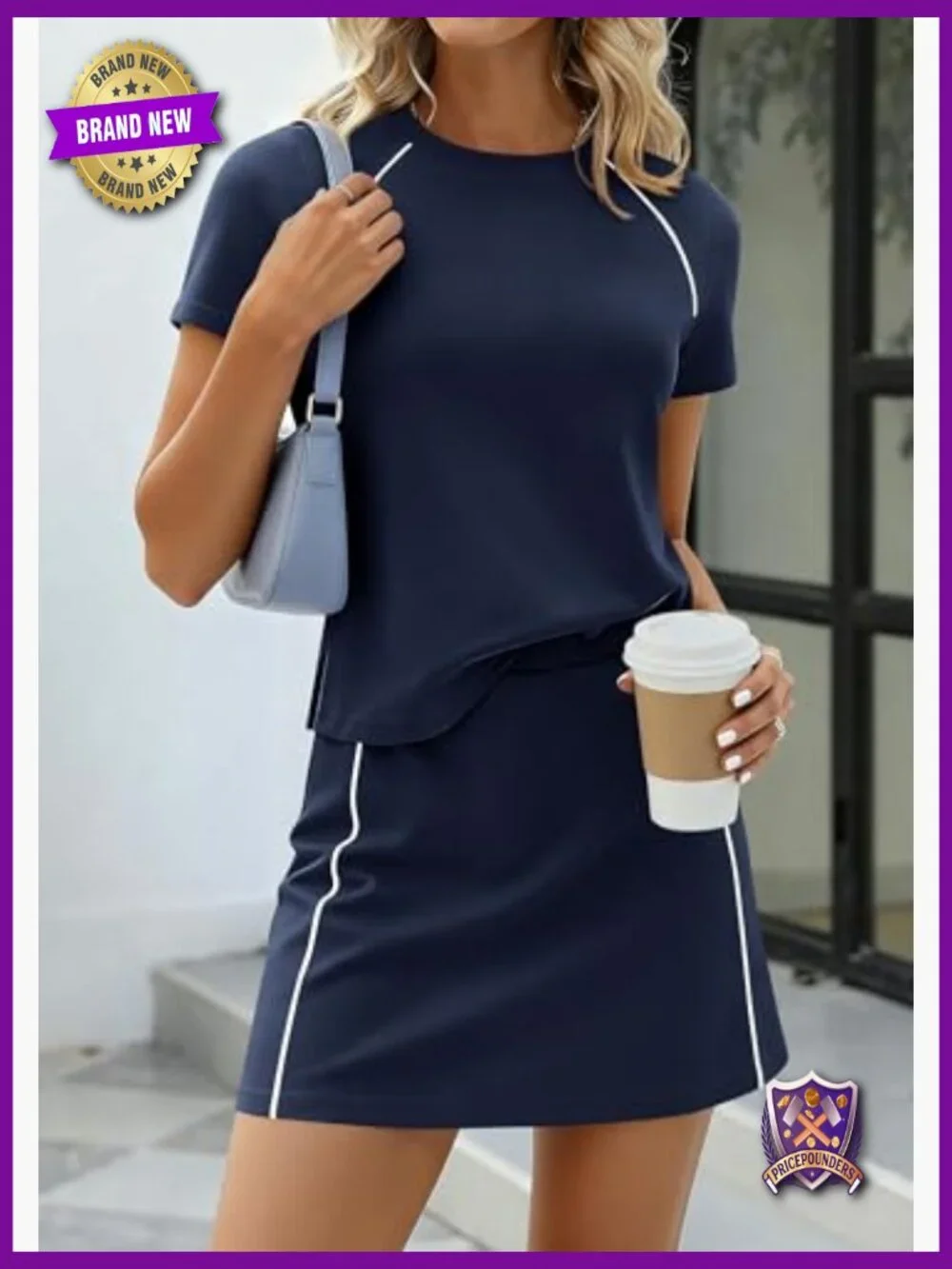 2 Piece Skirt Set Short Sleeve Top Skort Matching Outfit Travel